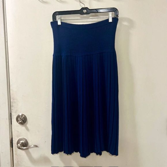 Womens Blue Elastic Waist Pleated Midi Stretchy Skirt Size M/L - Picture 2 of 7